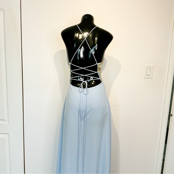 LUCY IN THE SKY Soft Blue Strappy Dress With Embroidery - Picture 9 of 11